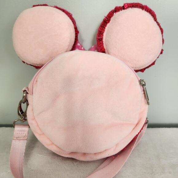 Disney Parks Minnie Mouse Macaron Plush Crossbody Bag Pink Sequin - Picture 6 of 11